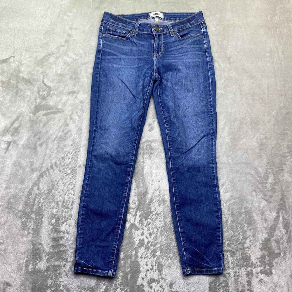 PAIGE Verdugo Crop Mid Rise Skinny‎ Jeans Medium Blue Wash Size 28 Grunge